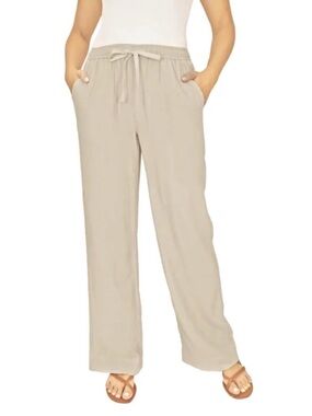 Briggs New York Neutral Beige Drawstring Wide-Leg Pants